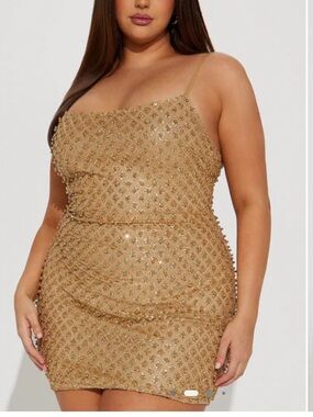 Fashion Nova Gold Beaded Mini Dress